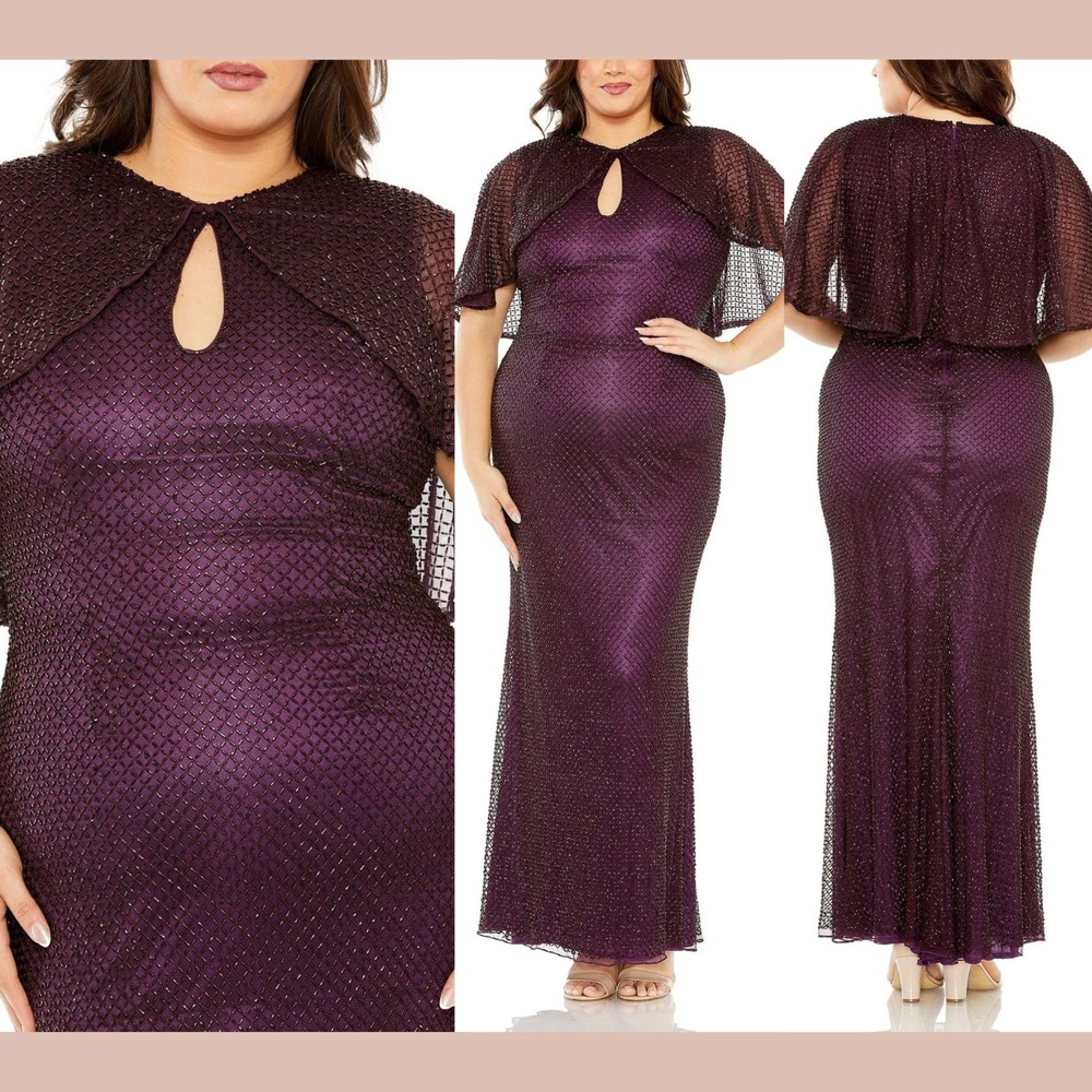 NWT Mac Duggal [ 18 ] 5948 Sequin‎ Cape Sleeve Gown in Amethyst S1912